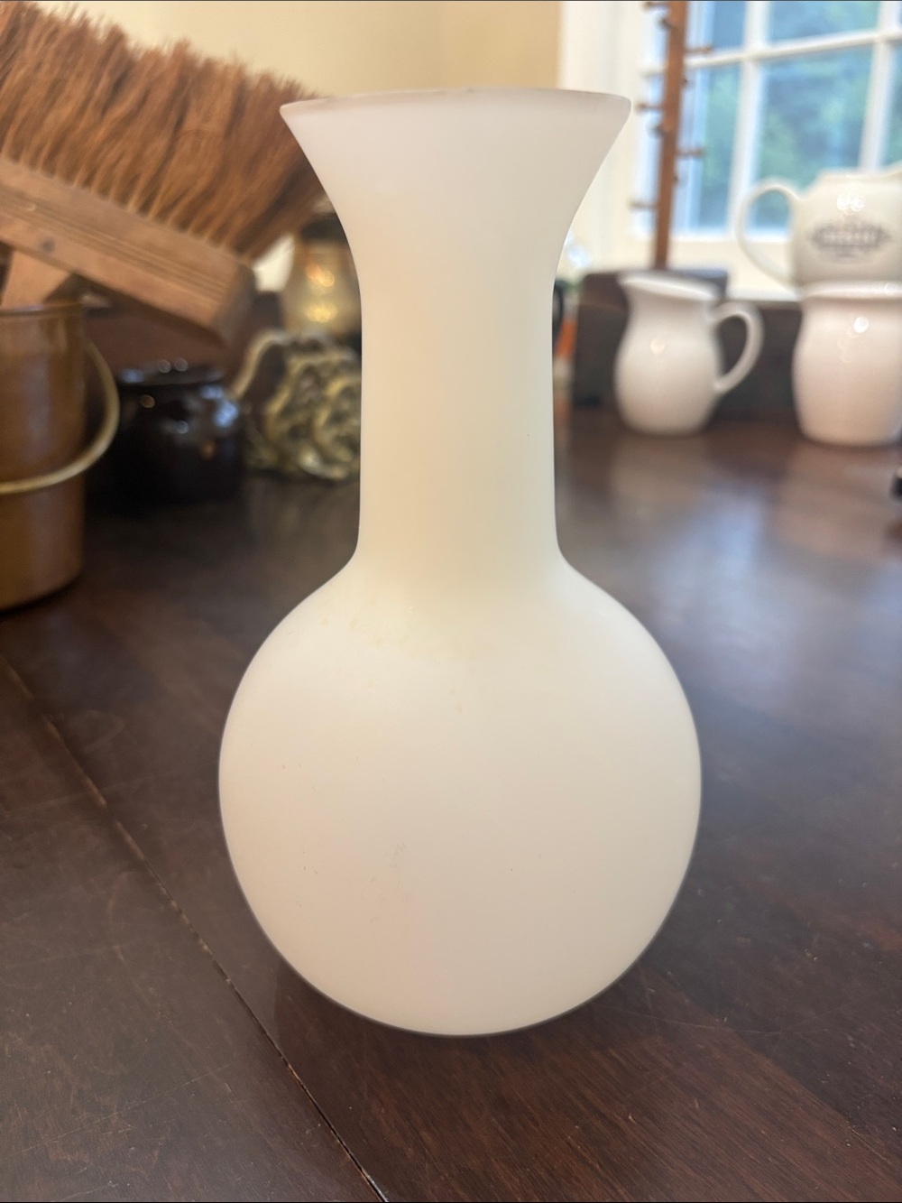 White Frosted Glass Vase 7.25”